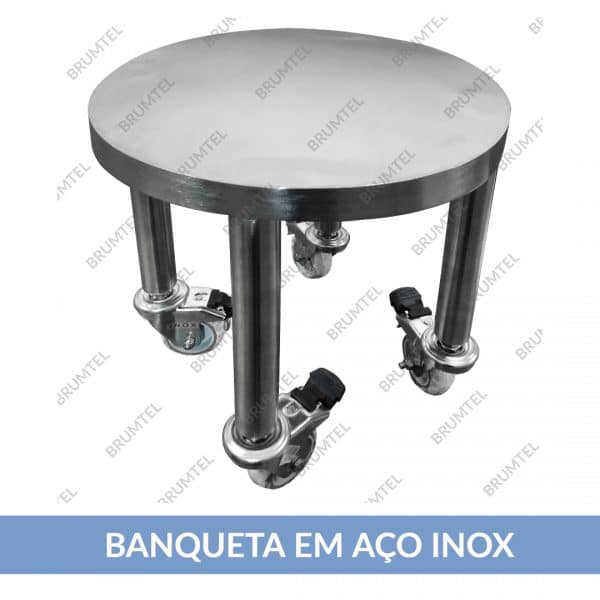 Banqueta em Aço Inox com Rodízios Giratórios